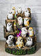 Forest Tree Steppes LED Display Stand With 12 Colorful Miniature Owls Figurines