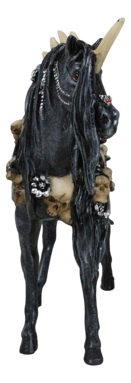 Gothic Macabre Black Dark Unicorn Horse With Skeleton Bones And Skulls Figurine