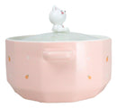 Ceramic Pink Rabbit With Carrots 30oz Noodle Dessert Food Bowl W/ Glass Lid