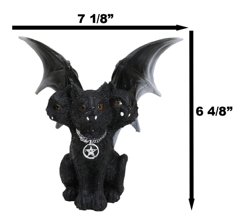 Wicca Three Headed Hydra Black Cat With Wings And Pentagram Necklace Figurine