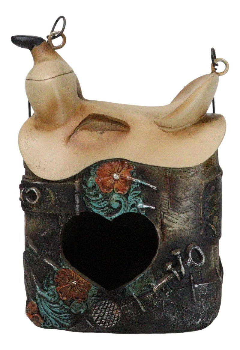 Rustic Western Cowboy Horse Saddle With Turquoise Flowers Birdhouse Bird Feeder