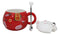 Red Maneki Neko Beckoning Lucky Cat Mug Cup With Kitty Lid And Stirring Spoon