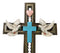 Rustic Turquoise Blue With Holy Bible White Doves Heart Faux Wooden Wall Cross