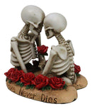 Love Never Dies Skeleton Couple Holding A Stalk of Rose Figurine Cake Topper