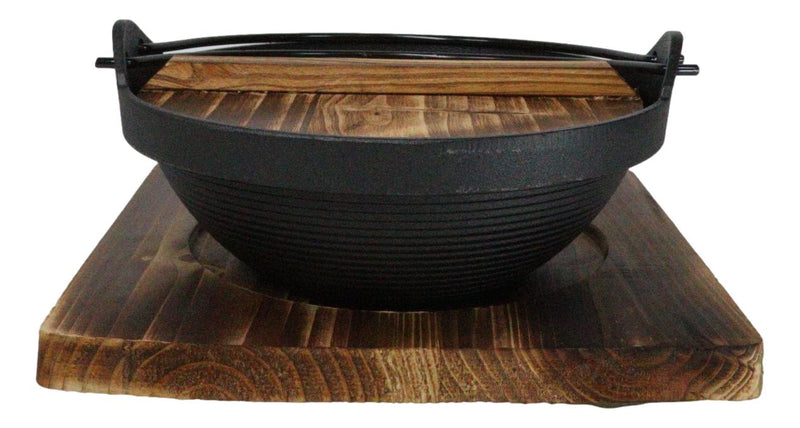 Cast Iron Japanese Sukiyaki Shabu Nabe Personal Cooking Hot Pot With Trivet 8"D