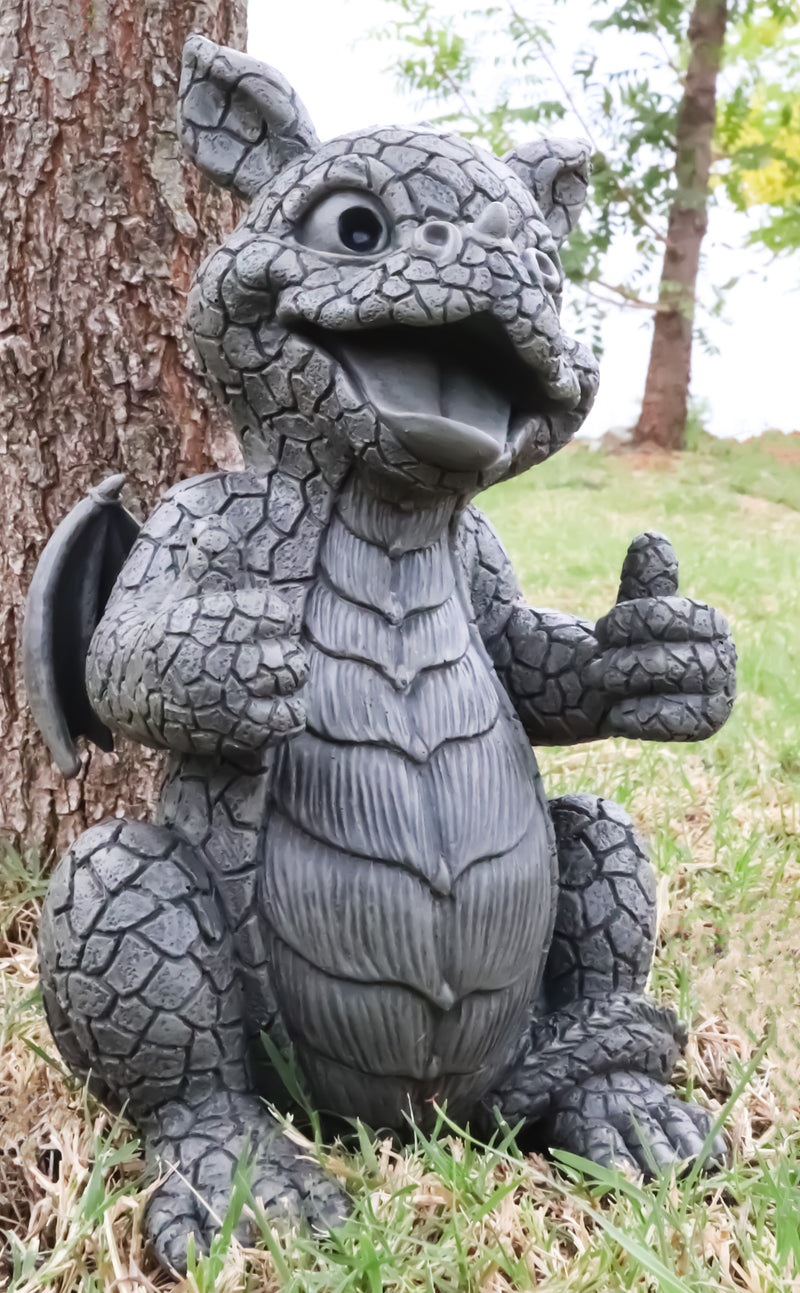 Whimsical Good Job Thumbs Up Dragon Garden Statue Faux Stone Resin Finish 10"H