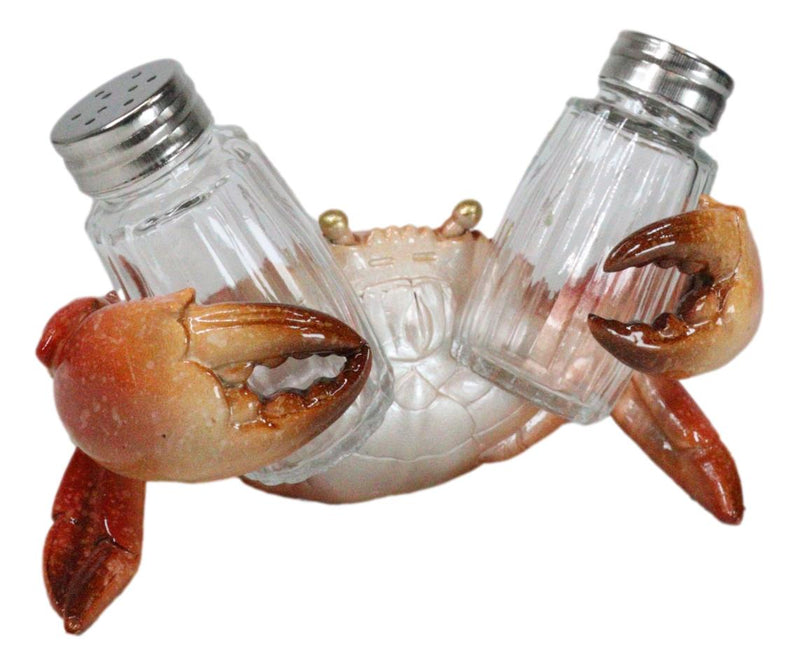 Nautical Marine Red Stone Crab Salt and Pepper Shakers Holder Figurine Set