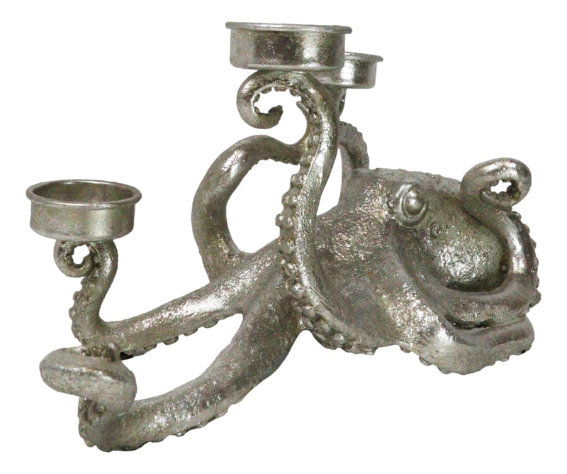 Contemporary Silver Marine Ocean Octopus Tentacles Trio Votive Candle Holder