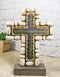 Christian Standing Layered Cross With Rustic Pebble Rocks Faux Wood Finish