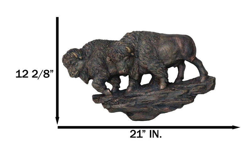 Faux Bronze Native American Brown Bison Buffalo Herd Wall Sculpture Relief 21"L