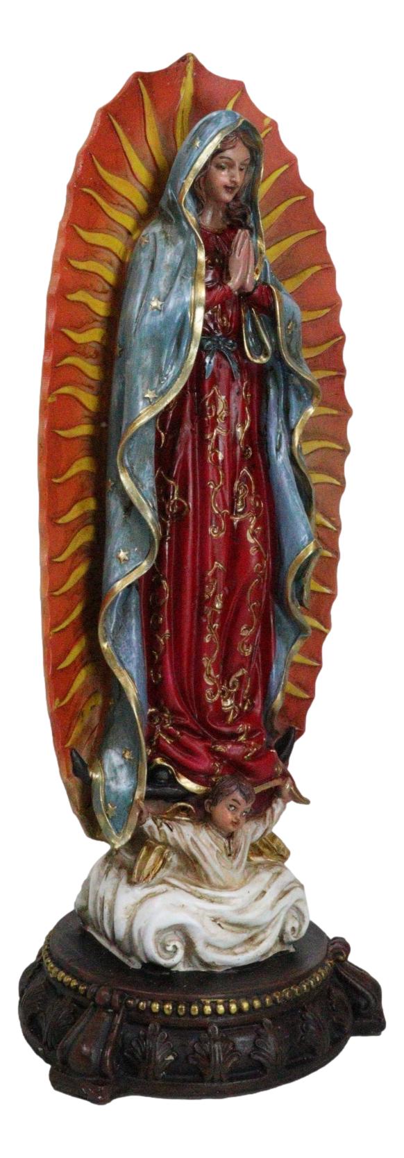 Colorful Devotional Blessed Virgin Our Lady of Guadalupe Statue With Ornate Base