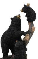 Rustic Forest Black Bear Mother and Her Cubs Climbing On Tree Trunk Figurine