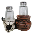 Southwestern Buffalo Cow Skull With Canister Jar Glass Salt Pepper Shakers Set