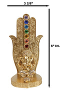 Rainbow Chakra Stones Golden Hamsa Palm With Elephant God Ganesha Incense Holder