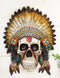 Native American Indian Chief Warpath Skull with Headdress Wall Decor Plaque