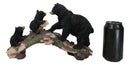 Rustic Forest Black Bear Mother and 2 Cubs Climbing On Tree Log Bridge Figurine