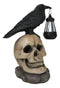 Ebros Edgar Corvus Raven Perching On Rose Skull Statue With Solar LED Lantern Light