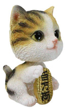 Japanese Fortune Charm Maneki Neko Calico Beckoning Cat Bobblehead Figurine