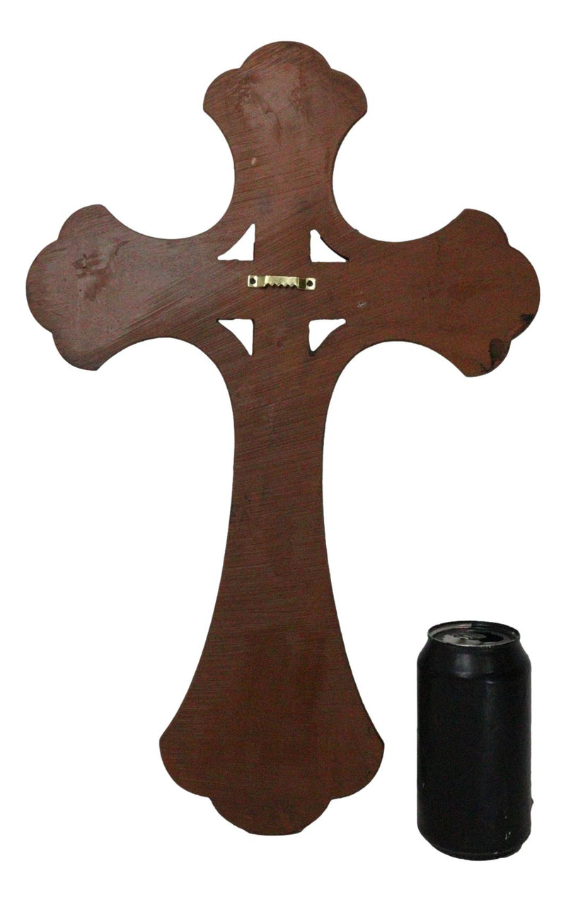 Large 19" H Faux Wooden Family Fleur De Lis French Lily Motif Wall Cross Decor