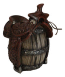 Rustic Western Faux Leather Cowboy Horse Saddle On Barrel Toothbrush Holder