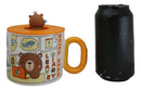 Whimsical Brown Bear Cub With Leave Diary Cartoon Ceramic Mug With Silicone Lid