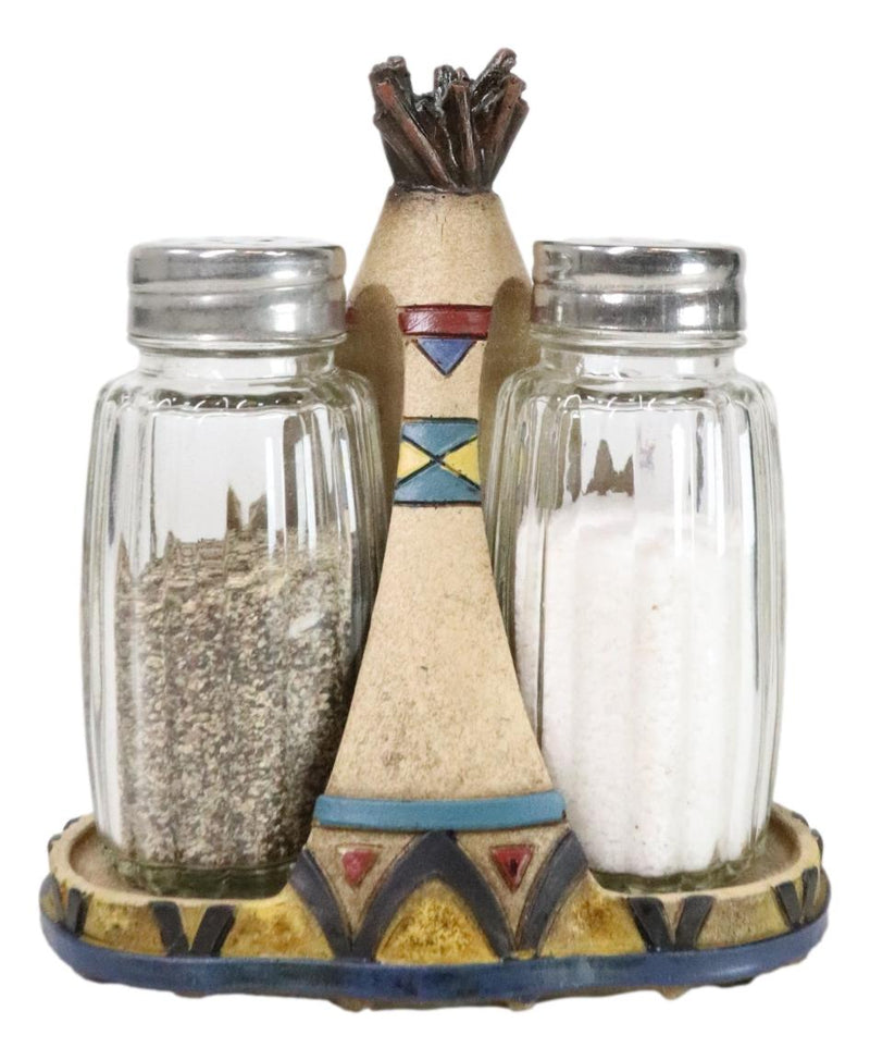 Southwestern Indian Teepee Hut Buffalo Stampede Salt And Pepper Shakers Holder