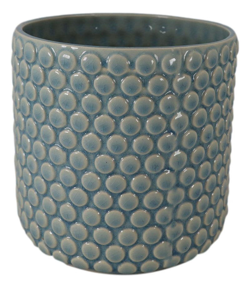 Ceramic Turquoise Sky Blue Bubbles Dots Crackle Glazed Floral Vase Planter Pot