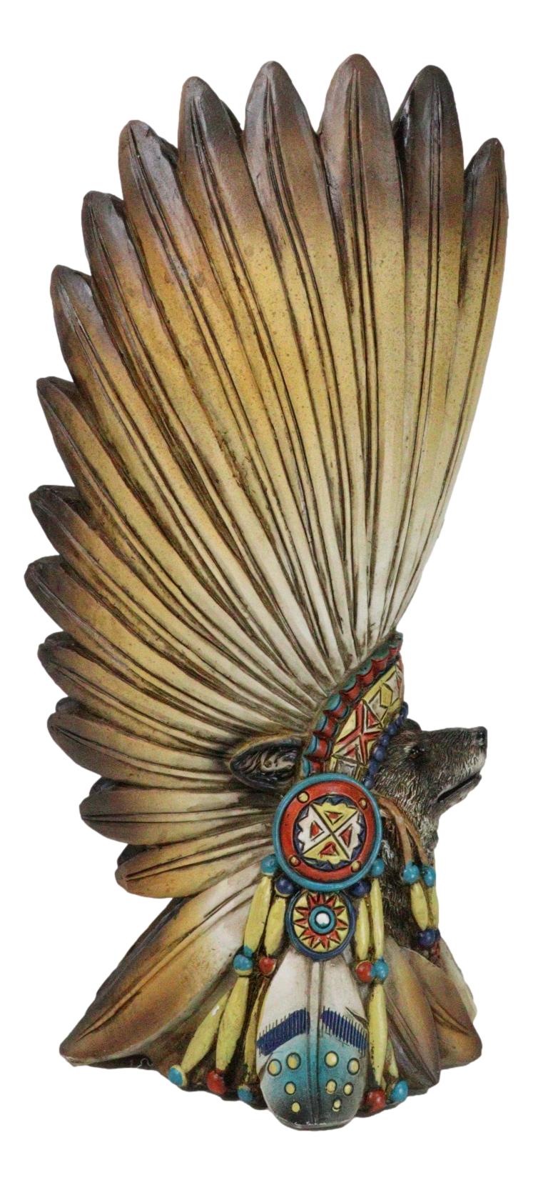 Southwestern Native American Alpha Wolf Chieftain with Roach Headdress Vase