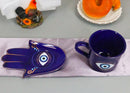 Blue Evil Eye Of Providence Hamsa Palmistry Hand Palm Mug Cup With Saucer Set