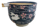 White Rabbit With Sakura Blossoms Ceramic Donburi Ramen Bowl With Chopsticks Set