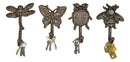 Cast Iron Rustic Bee Ladybug Butterfly and Dragonfly Bugs Wall Hooks Set Of 4