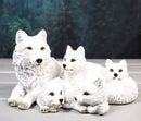 Winter Snow White Albino Wolf Mother at Repose with 4 Cubs Family Figurine