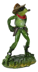 Wild Western Standoff Cowboy Frog With Hat Cigar And 2 Guns On Lilypad Figurine