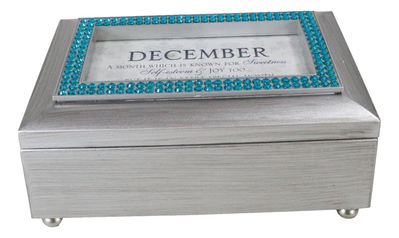 December Blue Zirconia Sweetness Joy Birthstones Silver Tone Musical Trinket Box