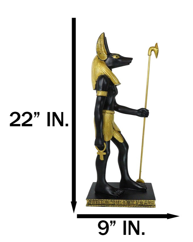 Large Egyptian God Of The Dead Mummification Anubis With Was Staff Statue 21.5"H