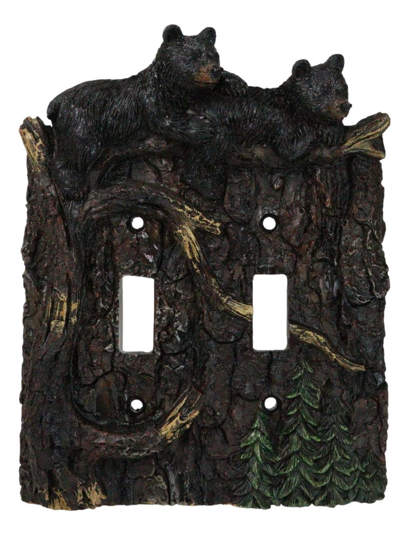 Set of 2 Rustic Forest Black Bears Climbing Tree Double Toggle Switch Covers