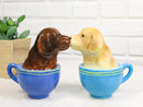 Ceramic Chocolate And Fawn Teacup Labrador Puppy Dogs Salt Pepper Shakers Set