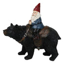 Whimsical Mr Old Gnome Riding On Harnessed Black Bear Figurine Rustic Western