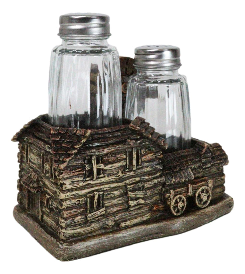 Western Farmhouse Barn With Windmill And Wagon Salt Pepper Shakers Holder Set