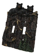 Set of 2 Rustic Forest Black Bears Climbing Tree Double Toggle Switch Covers