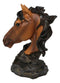 Wild and Free Brown Stallion Equine Horse Bust On Rocky Pillar Base Figurine