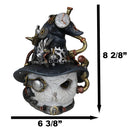 Geared Clockwork Pipes Valves Steampunk Owl With Winged Skull Witch Hat Figurine