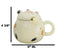 Whimsical Yellow Chubby Feline Kitty Cat Cup Mug With Lid And Stirring Spoon