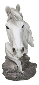 Wild and Free White Stallion Equine Horse Bust On Rocky Pillar Base Figurine