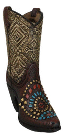 Rustic Western Colorful Aztec Mosaic Patterns Cowgirl Boot Vase Holder Figurine