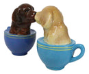 Ceramic Chocolate And Fawn Teacup Labrador Puppy Dogs Salt Pepper Shakers Set