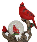 Red Cardinal Bird On Tree Branch Nest With Chicks Water Globe Mini Figurine