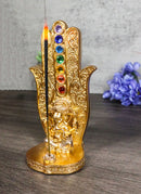 Rainbow Chakra Stones Golden Hamsa Palm With Elephant God Ganesha Incense Holder