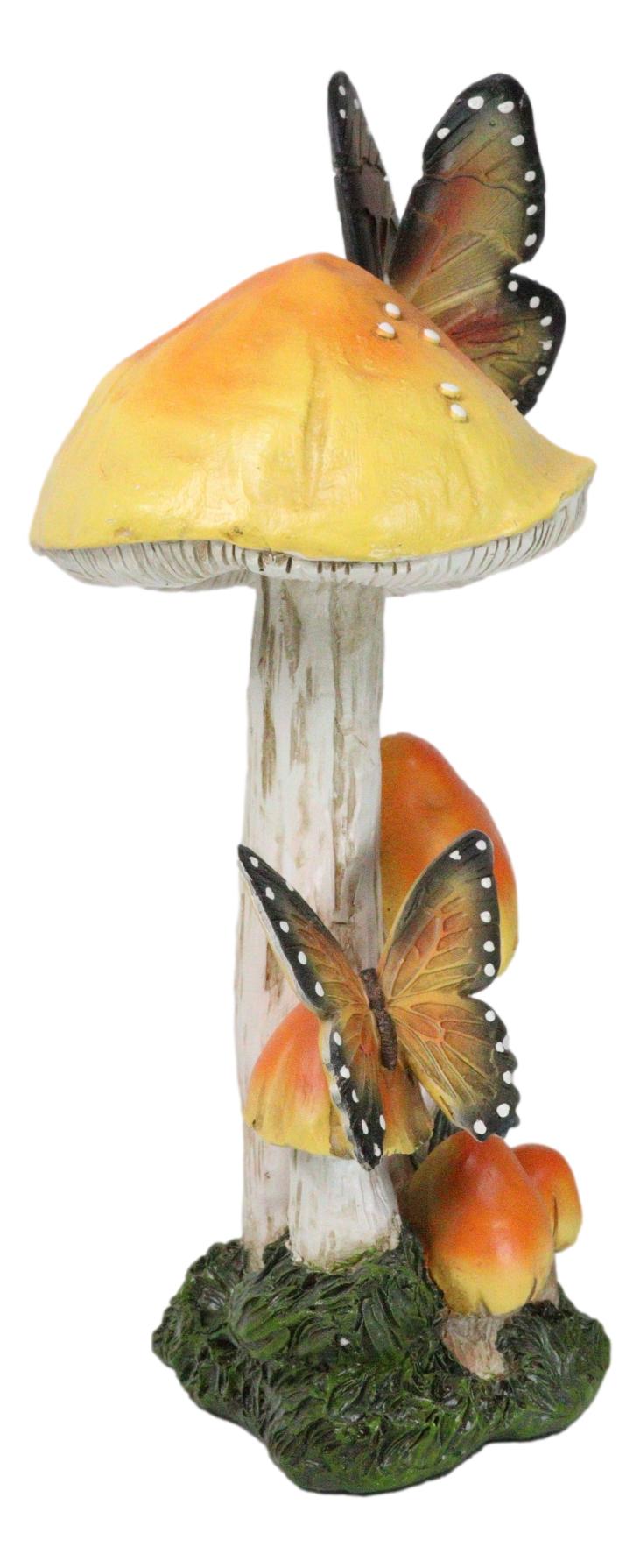 Enchanted Fairy Garden Yellow Toadstool Mushrooms Monarch Butterflies Figurine