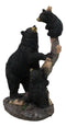 Rustic Forest Black Bear Mother and Her Cubs Climbing On Tree Trunk Figurine